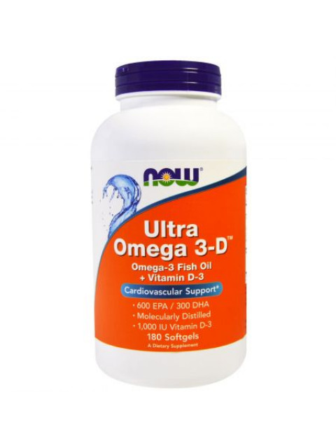 NOW Ultra omega-3 s vitamínem D, 300 DHA / 600 EPA, 180 softgel kapslí