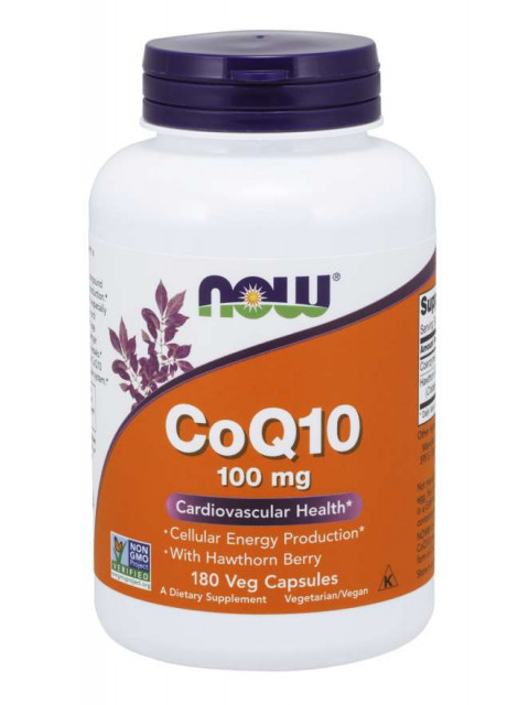 NOW CoQ10 (koenzym Q10) + Hloh, 100 mg, 180 rostlinných kapslí