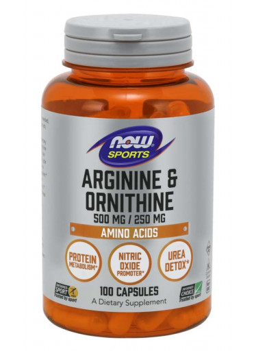 NOW Arginine & Ornithine 500 mg / 250 mg, 250 kapslí