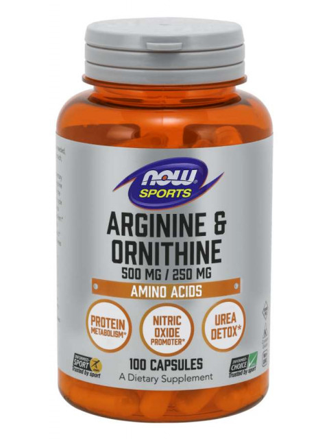 NOW Arginine & Ornithine 500 mg / 250 mg, 250 kapslí