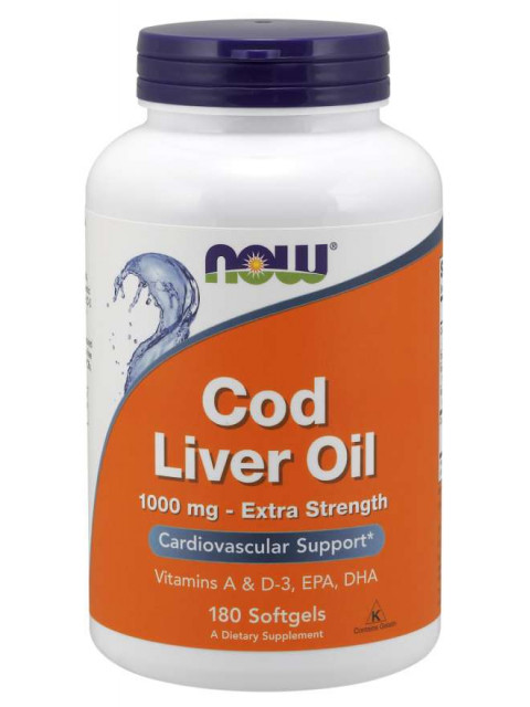 NOW Cod Liver Oil (olej z tresčích jater), 1000 mg, 180 softgel kapslí