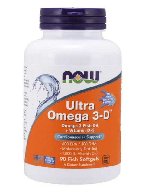 NOW Ultra omega-3 s vitaminem D, 300 DHA / 600 EPA, 90 softgelových kapslí