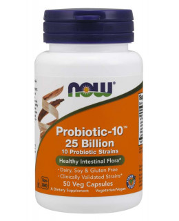 NOW Probiotic-10, probiotika, 25 miliard CFU, 10 kmenů, 50 rostlinných kapslí