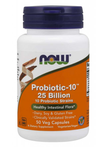 NOW Probiotic-10, probiotika, 25 miliard CFU, 10 kmenů, 50 rostlinných kapslí