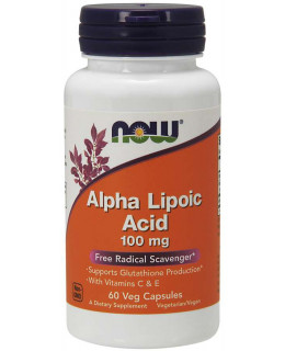 NOW Alpha Lipoic Acid, Kyselina Alfa Lipoová s vitamínem C & E, 100 mg, 60 rostlinných kapslí