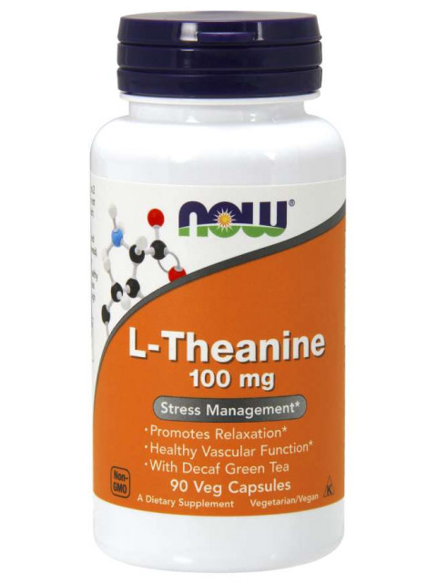 NOW L-Theanine 100 mg, Theanin s lístky zeleného čaje, 90 kapslí