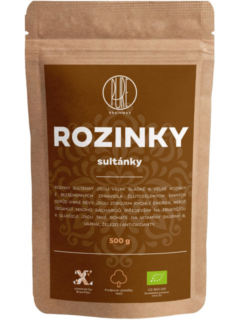 BrainMax Pure Rozinky Sultánky BIO, 500g