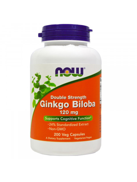 NOW Ginkgo Biloba Double Strenght, 120 mg, 200 rostlinných kapslí