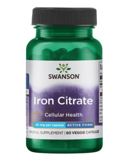 Swanson Iron Citrate (železo), 25 mg, 60 rostlinných kapslí - EXPIRACE 9/2024