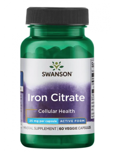 Swanson Iron Citrate (železo), 25 mg, 60 rostlinných kapslí - EXPIRACE 9/2024