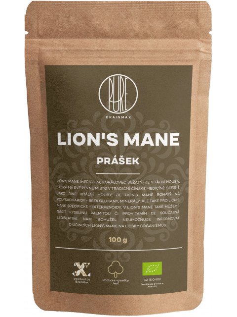 BrainMax Pure Lion's Mane (Hericium) prášek, BIO 100g