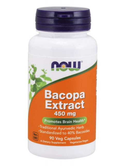 NOW Bacopa monnieri (Brahmi) extrakt, 450 mg, 90 rostlinných kapslí