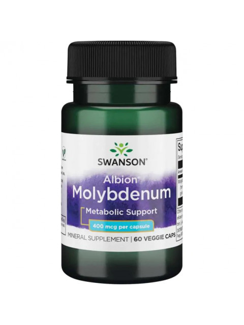 Swanson Molybdenum Chelated (molybden glycinát v chelátové vazbě), 400 mcg, 60 rostlinných kapslí